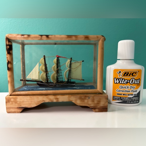 Vintage Miniature Wooden Ship in Glass Display Case - Picture 3 of 7